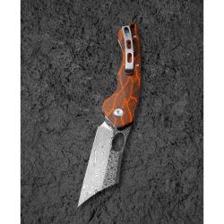 Couteau Bestech Skirmish Lame Acier Damas Manche G10 Noir Orange Liner Lock BTKL07D