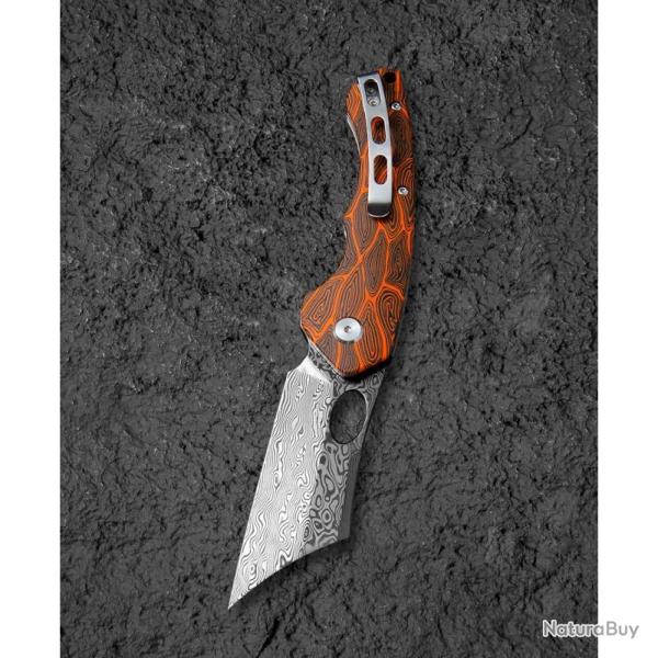 Couteau Bestech Skirmish Lame Acier Damas Manche G10 Noir Orange Liner Lock BTKL07D