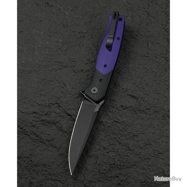 Couteau Bestech Swordfish Lame Acier 14C28N Manche G10 Noir Violet Button Lock BTKG62C