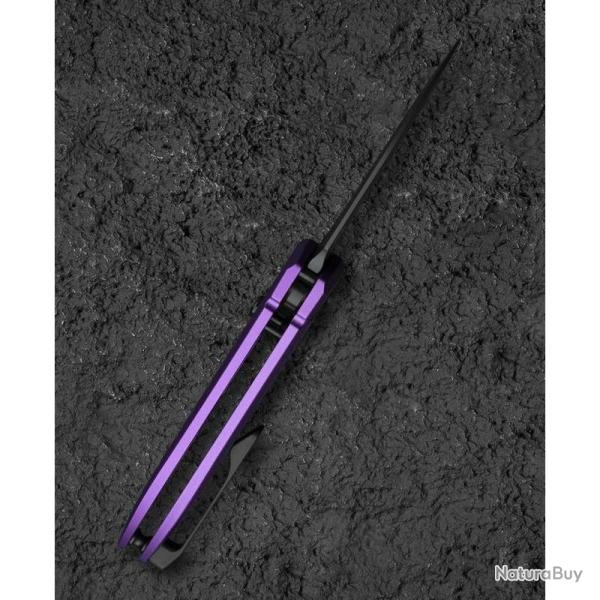 Couteau Bestech Ququ Lame Acier 14C28N Manche Aluminium Violet Button Lock BTKG57B5