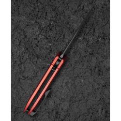 Couteau Bestech Ququ Lame Acier 14C28N Manche Aluminium Rouge Button Lock BTKG57B4