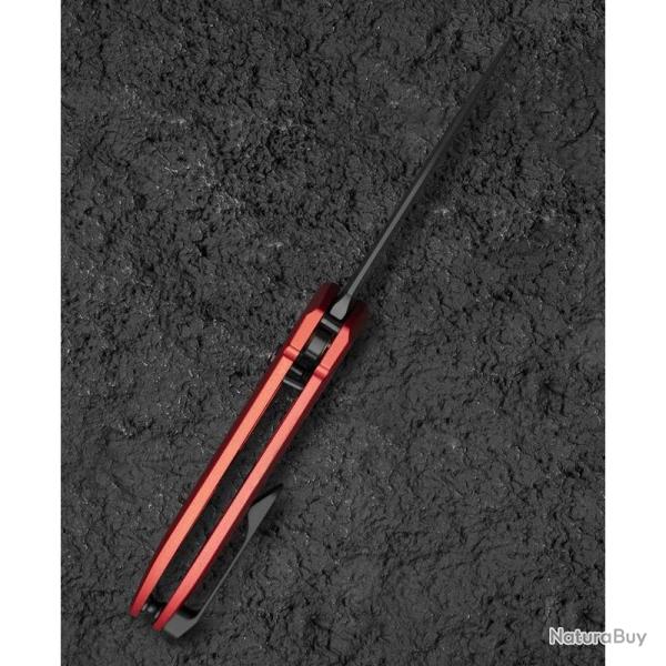 Couteau Bestech Ququ Lame Acier 14C28N Manche Aluminium Rouge Button Lock BTKG57B4