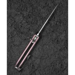 Couteau Bestech Ququ Lame Acier 14C28N Manche Aluminium Brun Button Lock BTKG57B3