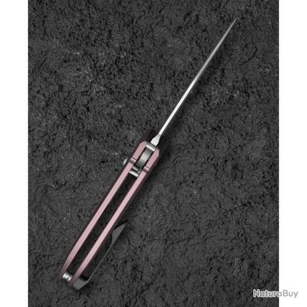Couteau Bestech Ququ Lame Acier 14C28N Manche Aluminium Brun Button Lock BTKG57B3