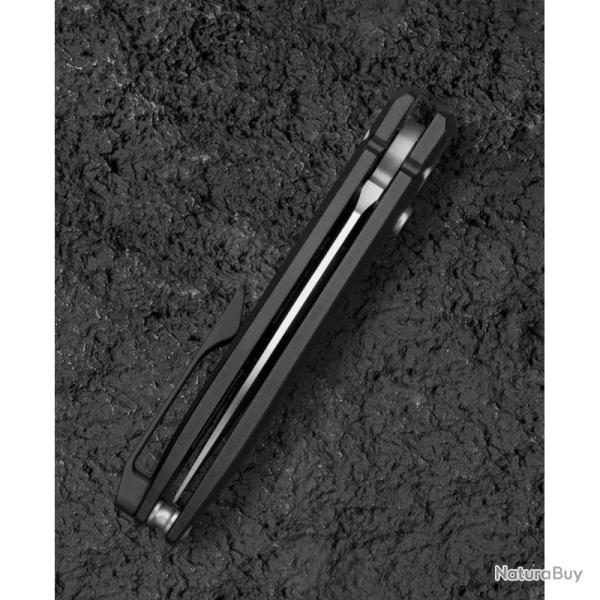 Couteau Bestech Ququ Lame Acier 14C28N Manche Aluminium Noir Button Lock BTKG57B1