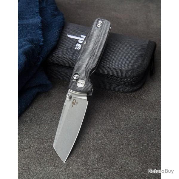 Couteau Bestech Slasher Lame Acier D2 Manche Micarta Noir Bar Lock BTKG43A1