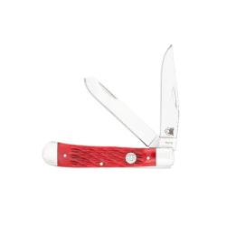Couteau Pliant Traditionnel Cobratec Trapper Lames Acier VG-10 Clip Spey Manche Os Rouge CBTTRPRDBN