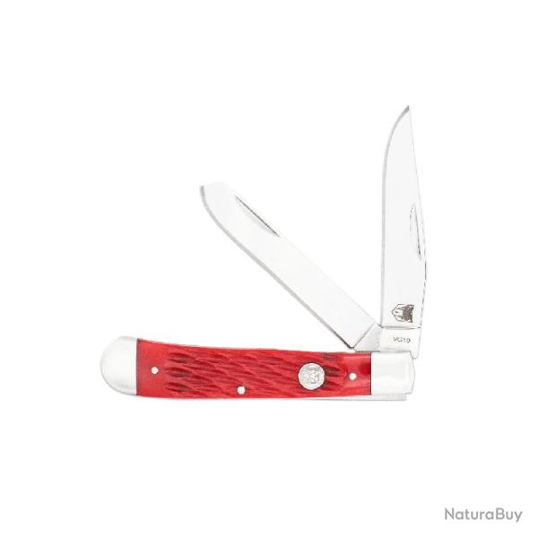 Couteau Pliant Traditionnel Cobratec Trapper Lames Acier VG-10 Clip Spey Manche Os Rouge CBTTRPRDBN
