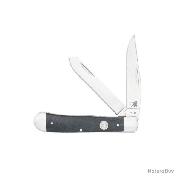 Couteau Pliant Traditionnel Cobratec Trapper Lames Acier VG-10 Clip Spey Manche G-10 Noir CBTTRPGBK