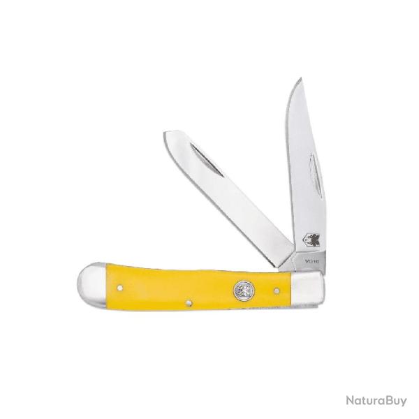 Couteau Traditionnel Cobratec Trapper Lames Acier VG-10 Clip Spey Manche Delrin Jaune CBTTRPDYL