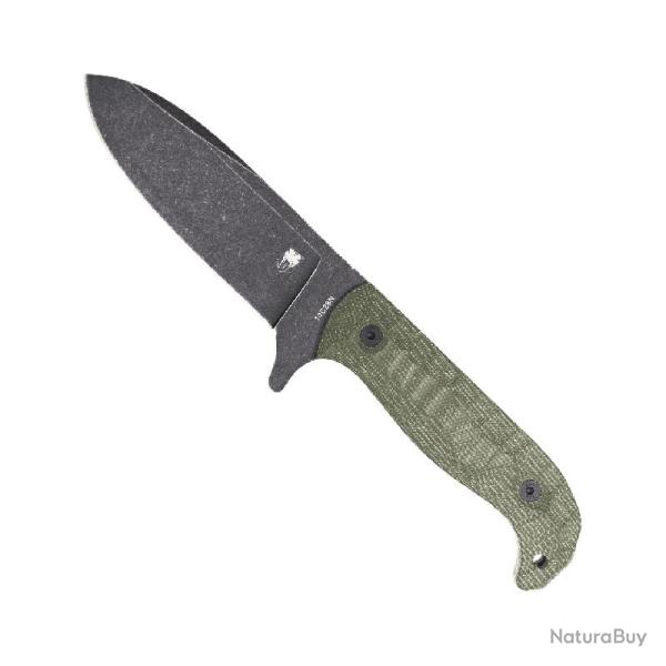 Couteau Fixe Cobratec PSK Lame Acier 14C28N Stonewash Fonce Manche Micarta Vert Etui Kydex CBTPSKODS