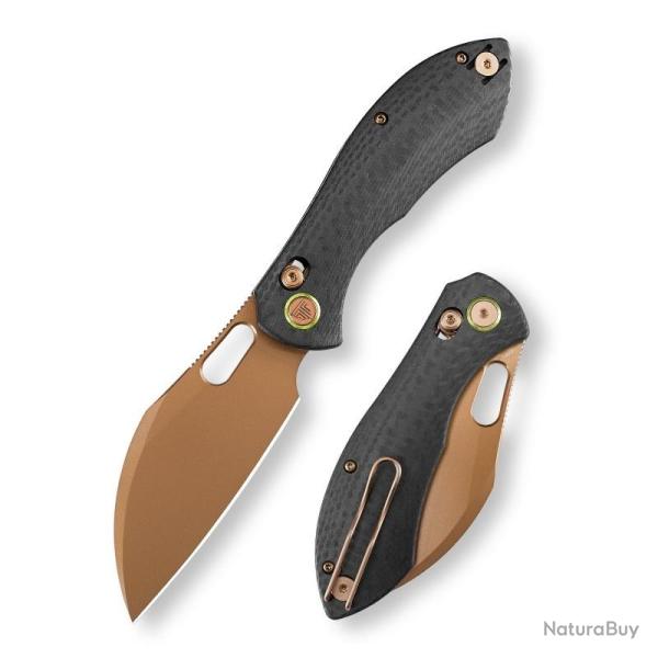 Couteau Trivisa Batwing Lame 14C28N Rose Gold PVD Manche Carbon Fiber G10 Crossbar Lock TVJM10LCG14