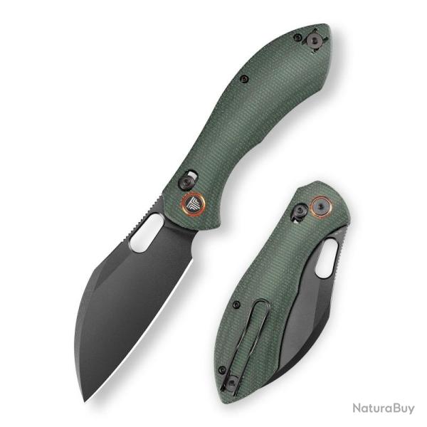 Couteau Trivisa Batwing Lame Acier 14C28N Black PVD Manche Micarta Vert Crossbar Lock TVJM10LGM14