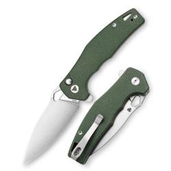 Couteau Pliant Trivisa Corvus Lame Acier 14C28N Stonewash Manche Micarta Vert Button Lock TVTY20GM14