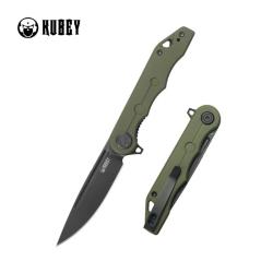 Couteau Kubey Mizo Lame 14C28N Black Stonewash Drop Point Manche G10 Noir Vert OD Linerlock KUB312T