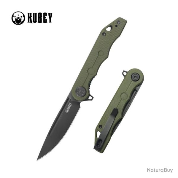 Couteau Kubey Mizo Lame 14C28N Black Stonewash Drop Point Manche G10 Noir Vert OD Linerlock KUB312T