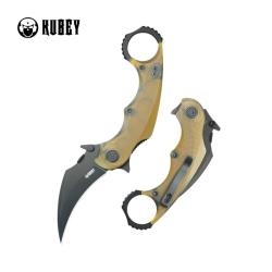 Couteau Pliant Kubey Rogue Karambit Lame 14C28N Black Stonewash Manche Ultem Linerlock KUB298H