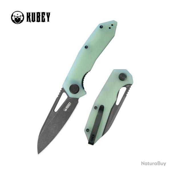 Couteau Kubey Vagrant Lame 14C28N Black Stonewash Drop Point Manche G10 Jade Linerlock KUB291R