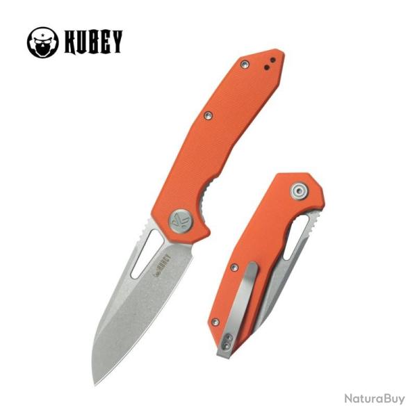 Couteau Pliant Kubey Vagrant Lame AUS-10A Sand Blast Drop Point Manche G10 Orange Linerlock KUB291L