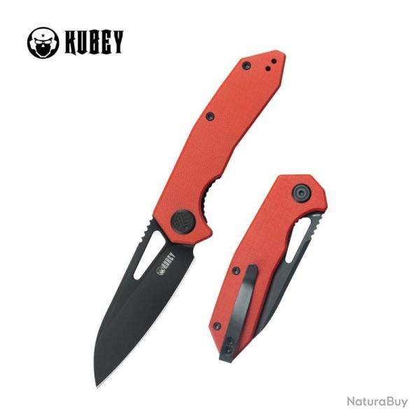 Couteau Kubey Vagrant Lame AUS-10A Black Stonewash Drop Point Manche G10 Rouge Linerlock KUB291K