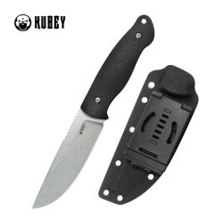 Couteau Fixe Kubey Eskoria Lame 14C28N Stonewash Drop Point Manche G10 Noir Etui Kydex KUB268A