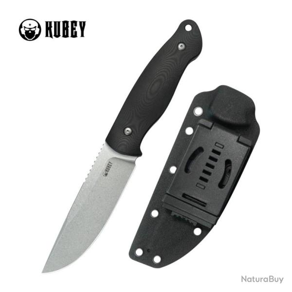 Couteau Fixe Kubey Eskoria Lame 14C28N Stonewash Drop Point Manche G10 Noir Etui Kydex KUB268A