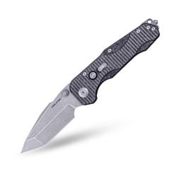 Couteau Real Steel Evolution Button Lock Lame S35VN Tanto Stonewash Manche Carbone Titane RS9914