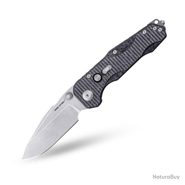 Couteau Pliant Real Steel Evolution Button Lock Lame S35VN Drop Point Manche Carbone Titane RS9913