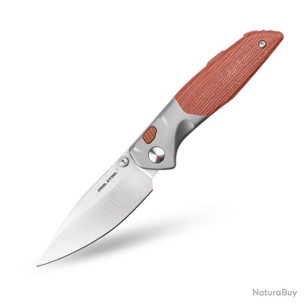 Couteau Pliant Real Steel Hoeft Button Lock Lame S35VN Manche Titane Micarta Naturel RS7901NM