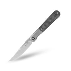 Couteau Pliant Real Steel Barlow RB-7 Framelock Lame S35VN Satin Manche Carbone Gris RS7894