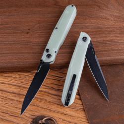 Couteau Pliant Real Steel G5 Metamorph Button Lock Lame 14C28N PVD Manche G10 Jade RS7832N