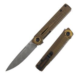Couteau Pliant Tenable Knives Kitpu Lame Damas Water Ripple Manche PEI Ambre B2123A5