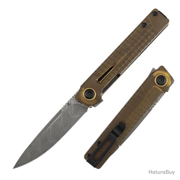Couteau Pliant Tenable Knives Kitpu Lame Damas Water Ripple Manche PEI Ambre B2123A5
