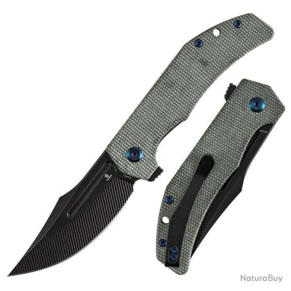 Couteau Pliant Tenable Knives Orion Lame Nitro-V CNC Blackwash Manche Micarta Vert B1089C4