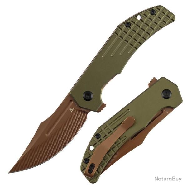Couteau Pliant Tenable Knives Orion Lame Nitro-V Rose Gold CNC Manche Aluminium Vert B1089C2