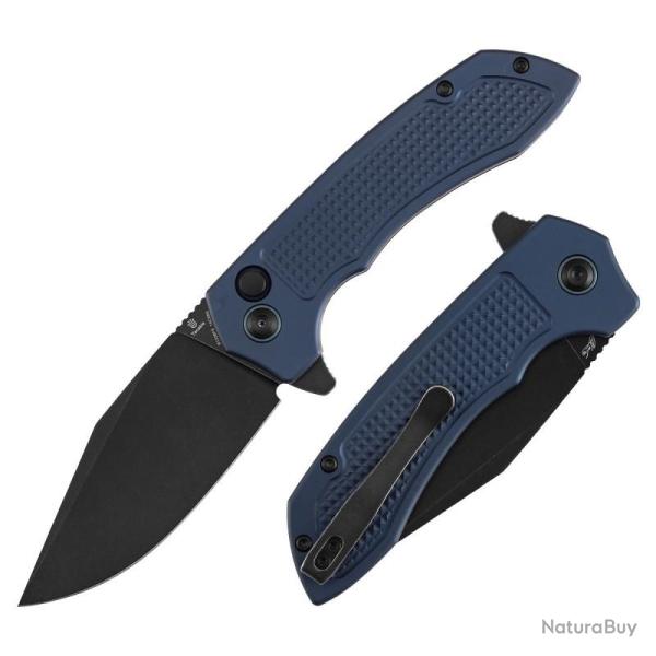 Couteau Pliant Tenable Knives Entity Button Lock Lame Acier 14C28N Manche Aluminium Bleu B1036F5