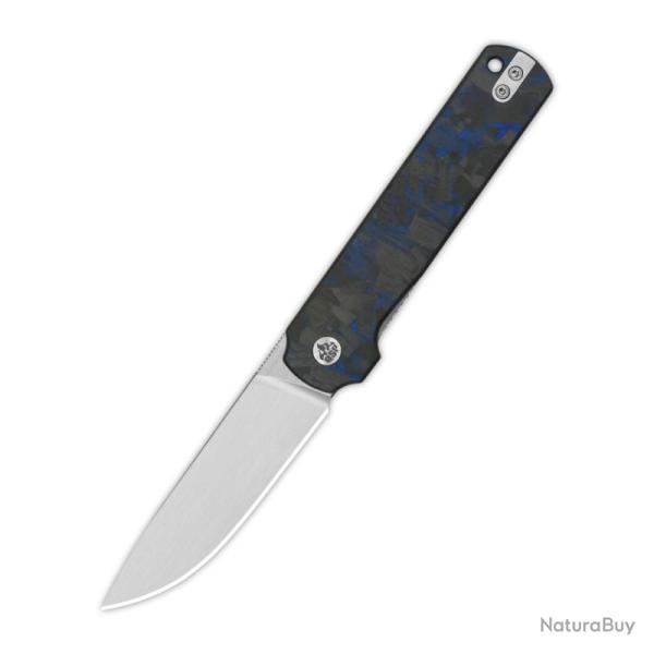 Couteau QSP Lark Lame 14C28N Drop Point Manche G10 Noir Onlay Shredded CF Bleu Linerlock QS144E