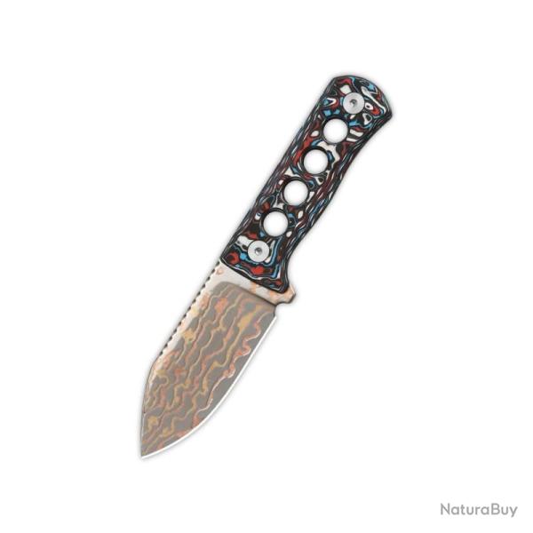 Couteau QSP Canary Neck Knife Lame Copper Damascus Manche CF Rouge/Blanc/Bleu Kydex Collier QS141H