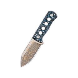 Couteau QSP Canary Neck Knife Lame Copper Damascus Manche CF Noir/Blanc/Bleu &Eacute;tui Kydex QS141G