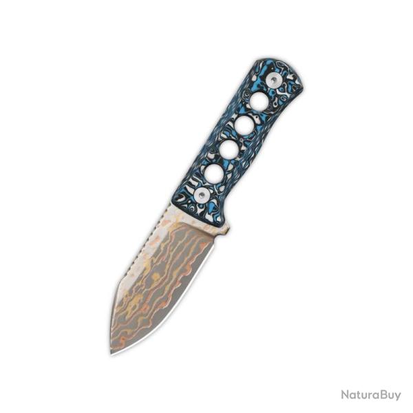 Couteau QSP Canary Neck Knife Lame Copper Damascus Manche CF Noir/Blanc/Bleu �tui Kydex QS141G