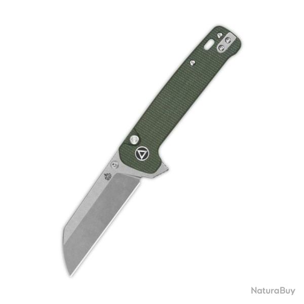 Couteau Pliant QSP Penguin Button Lock Lame 14C28N Manche Micarta Vert QS130BLC1