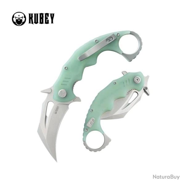 Couteau Pliant Kubey Mini Wrath Karambit Lame 14C28N Satin Manche G10 jade Linerlock KUB262J