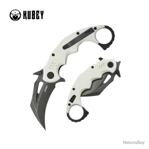 Couteau Kubey Mini Wrath Karambit Lame 14C28N Black Stonewash Manche G10 vert OD Linerlock KUB262I