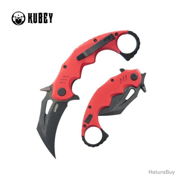 Couteau Kubey Mini Wrath Karambit Lame 14C28N Black Stonewash Manche G10 orange Linerlock KUB262H