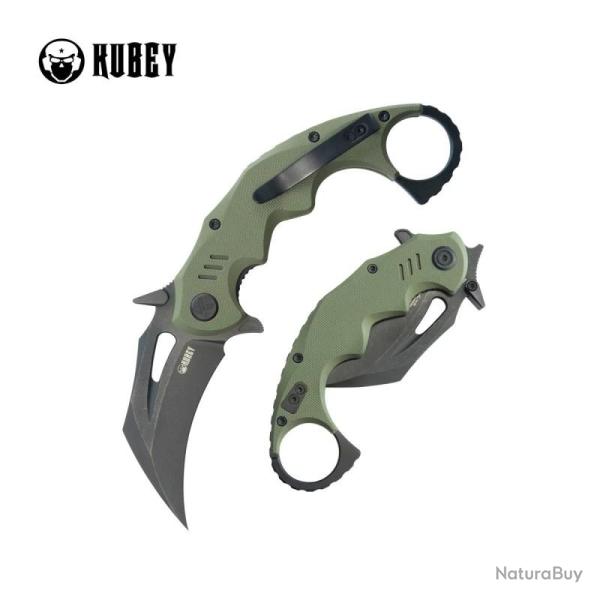 Couteau Kubey Mini Wrath Karambit Lame 14C28N Black Stonewash Manche G10 noir Linerlock KUB262F