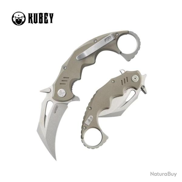 Couteau Pliant Kubey Mini Wrath Karambit Lame 14C28N Stonewash Manche G10 tan Linerlock KUB262C