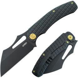 Couteau Pliant Kubey Sylow Lame 14C28N Noire Wharncliffe Manche Titane Motif Frag Framelock KUB260D
