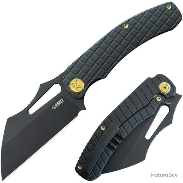 Couteau Pliant Kubey Sylow Lame 14C28N Noire Wharncliffe Manche Titane Motif Frag Framelock KUB260D