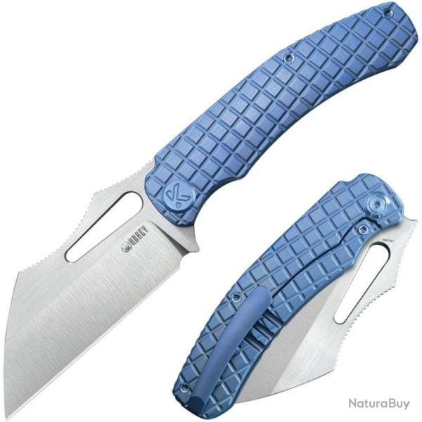 Couteau Pliant Kubey Sylow Lame 14C28N Stonewash Wharncliffe Manche Titane Bleu Framelock KUB260B