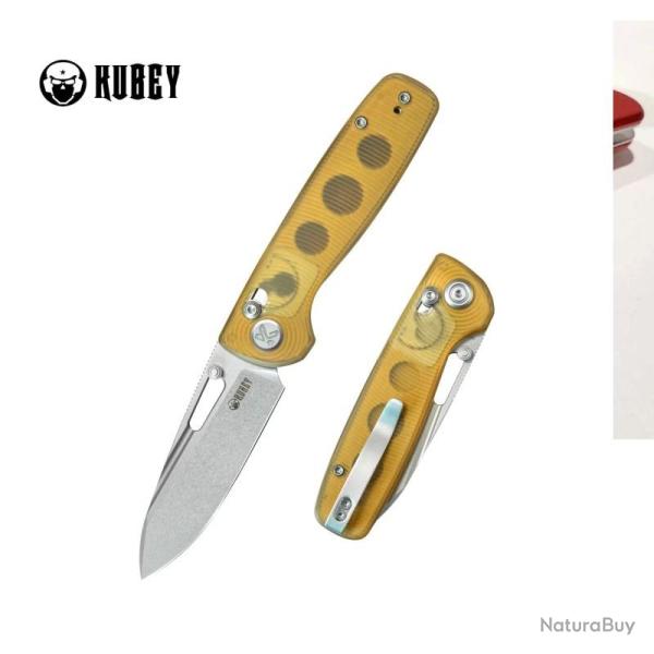 Couteau Pliant Kubey Bluff Lame 14C28N Stonewash Drop Point Manche Ultem Axis Lock KUB248E